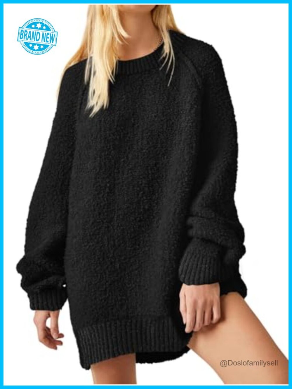 Oversized Fuzzy Knit Crewneck Pullover Sweater Loose Batwing Long Sleeve Winter